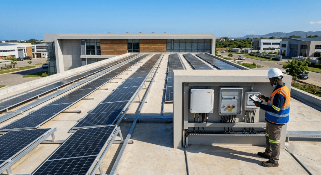 Installation ON-GRID sur un bâtiment professionnel raccordé au réseau électrique au Mali.